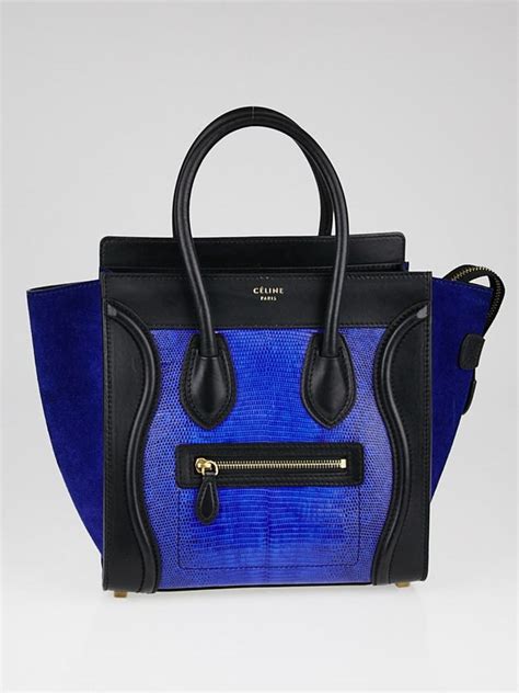 Indigo Lizard and Leather Micro Luggage Tote Bag